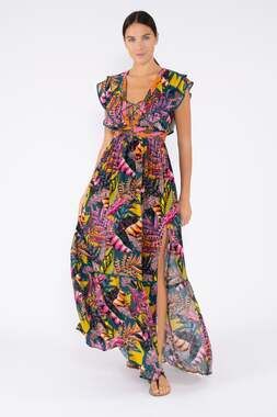 TAJ BY SABRINA CRIPPA Flamingo Maxi Dress High Summer Ruffle Women's S